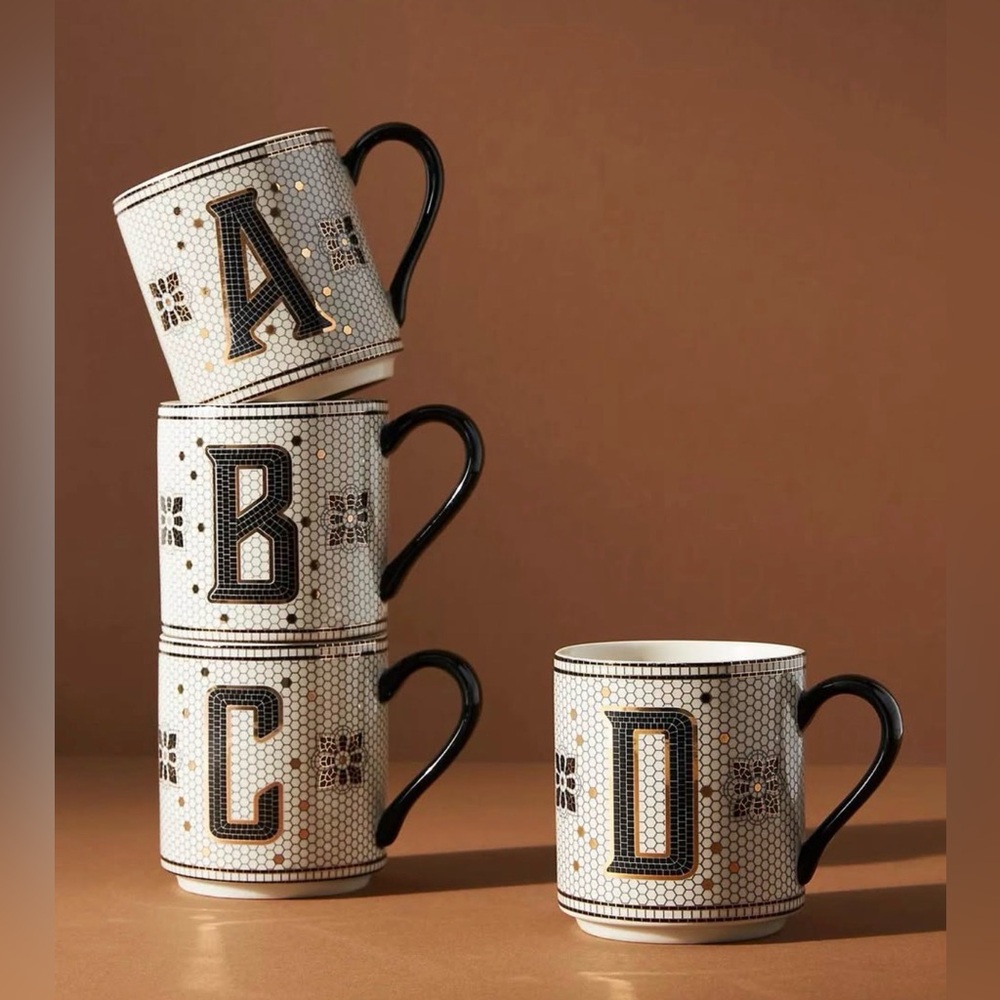 Anthropologie “B” The Bistro Tile Stoneware Mug: Monogram Edition